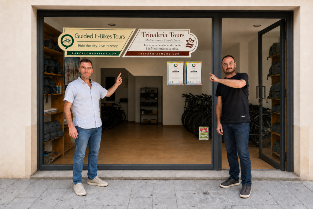 Boris and Giovanni, Trinakria Tours travel specialists, at the Barcelona office
